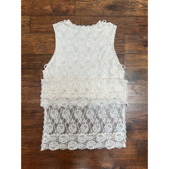 Vintage Clothing - Sheer Lace Tank Top - White English Roses - Medium - Picture 4 of 9